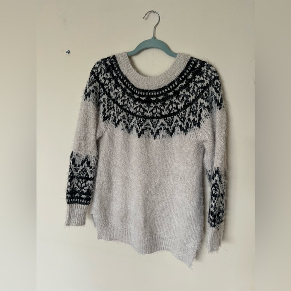 Knox Rose Nordic Eyelash Sweater Black White Scoop Neck Pullover - Picture 2 of 7